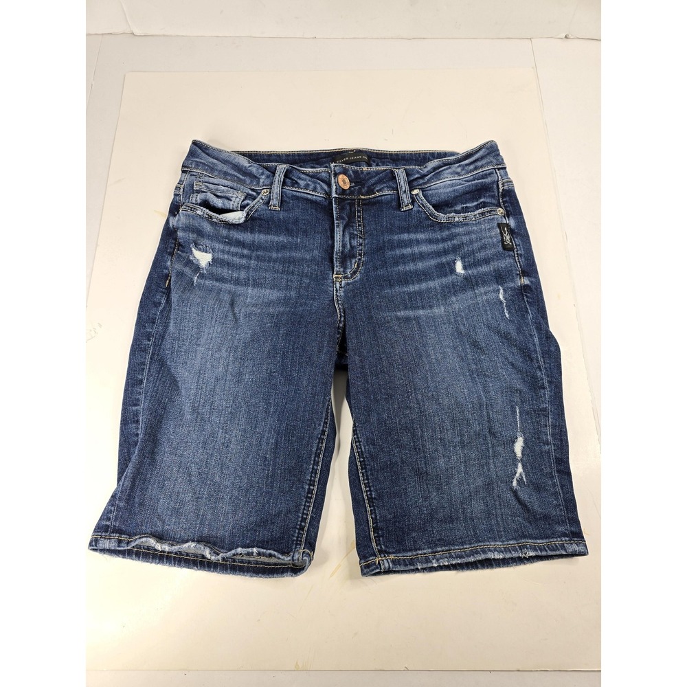Silver Jeans Suki Bermuda Shorts Womens 29 Distressed Denim Mid Rise Raw Hem‎